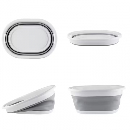 Cos Pentru Rufe Pliabil Multifunctional VarioShop®, Dimensiuni 38 x 53 x6/15/24 cm, Inaltime reglabila pe 3 nivele, Material Silicon-Plastic, Capacitate 25L, Echipat cu Manere pentru Transport, Gri si [42]