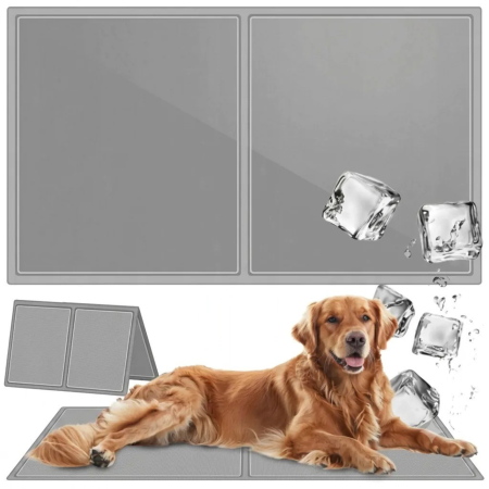 Culcusuri, perne si saltele pentru animale - Covoras de racire pentru animale de companie VarioShop®, pentru podea, canapea, masina, pliabil, impermeabil, usor de curatat, 65x50 cm, gri