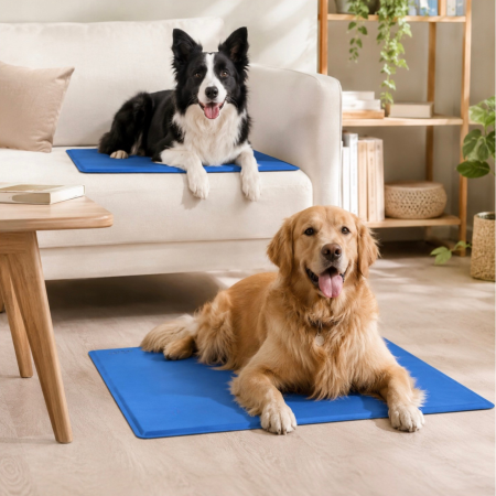 Culcusuri, perne si saltele pentru animale - Covoras de racire pentru animale de companie VarioShop®, pentru podea, canapea, masina, pliabil, impermeabil, usor de curatat, 110x70 cm, albastru