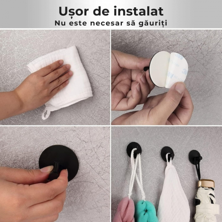 Cuier pentru baie VarioShop®, utilizare universala, fixare autoadeziva, montare rapida, organizare practica, otel, Negru [4]