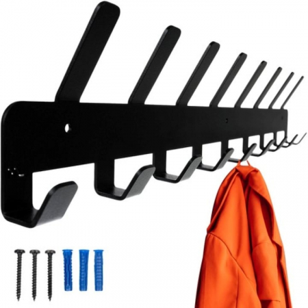 Cuiere - Cuier pentru haine VarioShop®, cu 17 carlige, design modern, montare usoara, fabricat din metal durabil, 48 x 2.8 x 9.1 cm, Negru