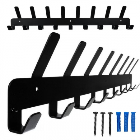 Cuier pentru haine VarioShop®, cu 17 carlige, design modern, montare usoara, fabricat din metal durabil, 48 x 2.8 x 9.1 cm, Negru [8]