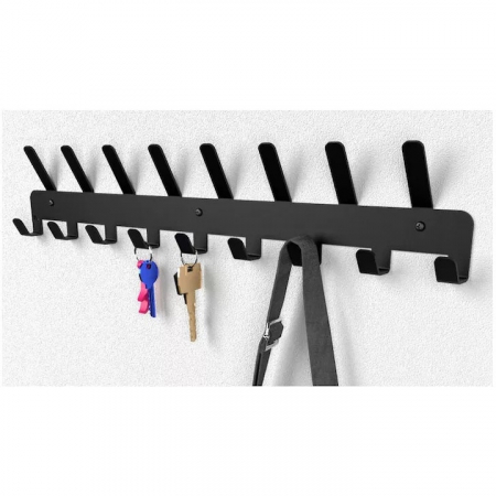 Cuier pentru haine VarioShop®, cu 17 carlige, design modern, montare usoara, fabricat din metal durabil, 48 x 2.8 x 9.1 cm, Negru [2]