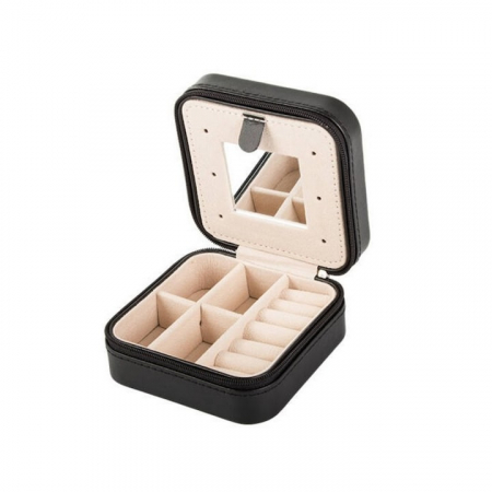 Cutie de bijuterii portabila VarioShop®, eleganta, compacta, oglinda, cu doua separatoare detasabile si fermoar, pentru depozitarea colierelor, inelelor, cerceilor, piele ecologica, 10 x 10 x 5 cm, Ne [11]