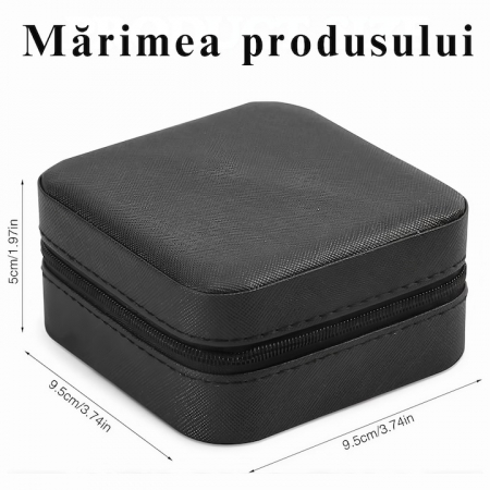 Cutie de bijuterii portabila VarioShop®, eleganta, compacta, oglinda, cu doua separatoare detasabile si fermoar, pentru depozitarea colierelor, inelelor, cerceilor, piele ecologica, 10 x 10 x 5 cm, Ne [5]