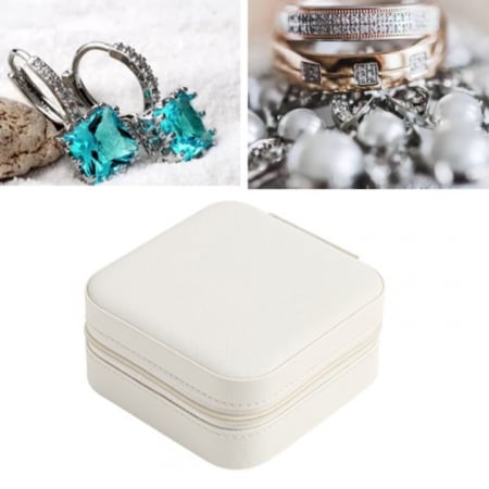 Cutie de bijuterii portabila VarioShop®, eleganta, compacta, versatila, cu doua separatoare detasabile si fermoar, pentru depozitarea colierelor, inelelor, cerceilor, piele ecologica, 10 x 10 x 5 cm, [12]