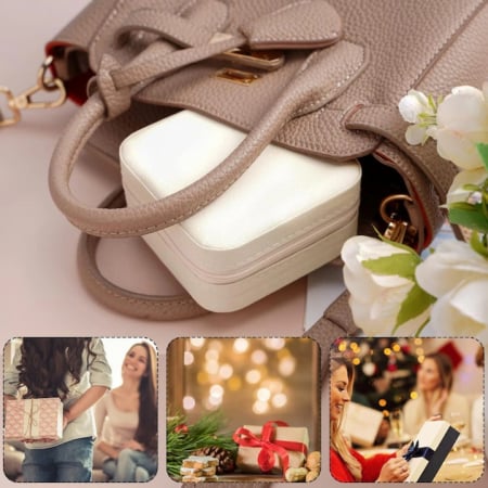 Cutie de bijuterii portabila VarioShop®, eleganta, compacta, versatila, cu doua separatoare detasabile si fermoar, pentru depozitarea colierelor, inelelor, cerceilor, piele ecologica, 10 x 10 x 5 cm, [6]