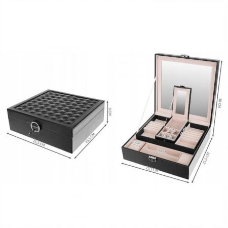 Cutie de bijuterii VarioShop® ideala pentru organizarea cerceilor, ceasurilor si colierelor, dotata cu oglinda, compartimente detasabile, inchidere cu cheie, dimensiuni 25x25x30cm, negru [1]