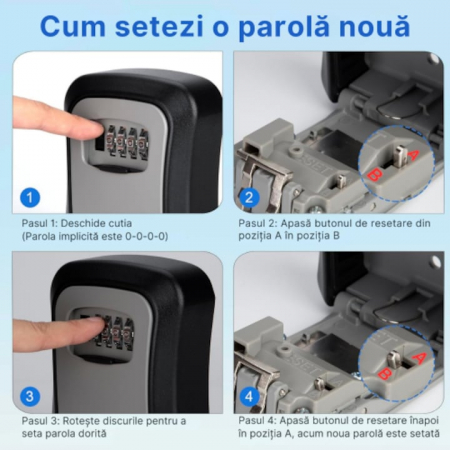 Cutie pentru depozitarea cheilor VarioShop®, cifru mecanic resetabil, inchirieri regim hotelier, montare pe perete, din otel, neagra/gri, 11.5 x 9.5 cm, Negru/Gri [19]