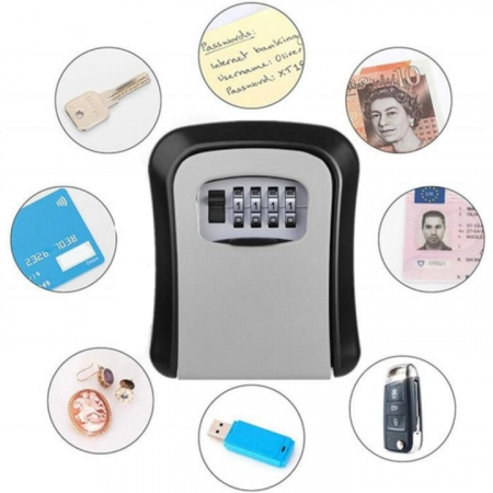 Cutie pentru depozitarea cheilor VarioShop®, cifru mecanic resetabil, inchirieri regim hotelier, montare pe perete, din otel, neagra/gri, 11.5 x 9.5 cm, Negru/Gri [14]