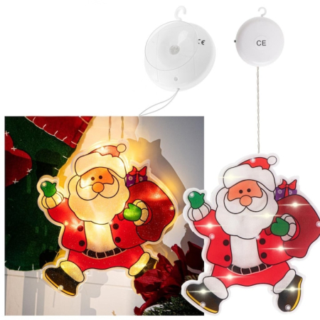 Decoratiuni si petreceri - Decoratiune Craciun LED, Mos Craciun, multicolor, 20x18x2cm, alimentare baterii, montare cu ventuza