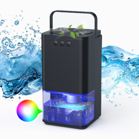 Electrocasnice & Climatizare - Dezumidificator de aer compact VarioShop® 1400 ml, tehnologie Peltier silentioasa 36W, temporizator 8/12/16 ore, oprire automata, rezervor detasabil, LED ambiental 7 culori, negru