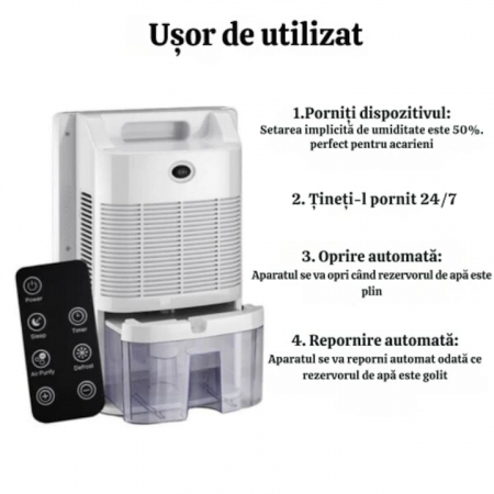 Dezumidificator si Purificator de Aer VarioShop®, Afisaj Temperatura/Umiditate, Tehnologie Peltier, Silentios, Anti-Mucegai, Telecomanda, Randament 650ml/zi, Putere 90 W, Alb [3]