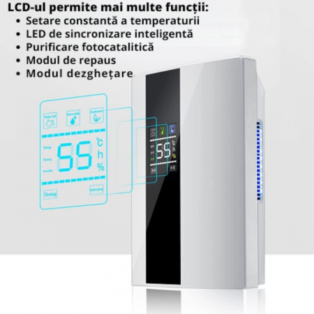 Dezumidificator si Purificator de Aer VarioShop®, Afisaj Temperatura/Umiditate, Tehnologie Peltier, Silentios, Anti-Mucegai, Telecomanda, Randament 650ml/zi, Putere 90 W, Alb [1]