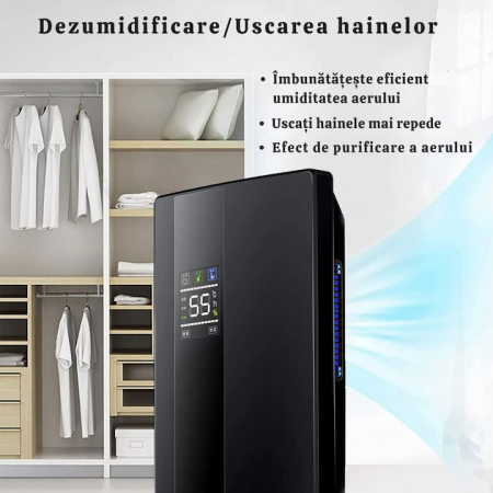 Dezumidificator si Purificator de Aer VarioShop®, Afisaj Temperatura/Umiditate, Tehnologie Peltier, Silentios, Anti-Mucegai, Telecomanda, Randament 650ml/zi, Putere 90W, Negru [6]