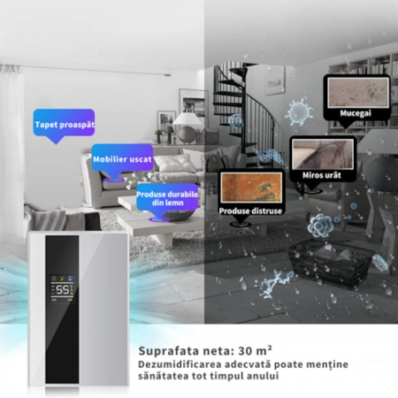 Dezumidificator si Purificator de Aer VarioShop®, Afisaj Temperatura/Umiditate, Tehnologie Peltier, Silentios, Anti-Mucegai, Telecomanda, Randament 650ml/zi, Putere 90 W, Alb [4]