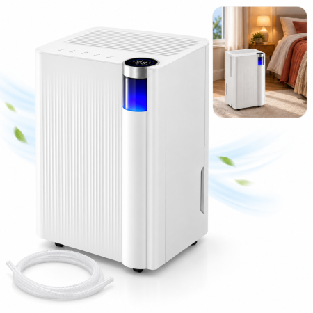 Dezumidificatoare - Dezumidificator VarioShop® cu Wi-Fi, 12 l/24 h, pentru camere pana la 25 m², rezervor 2 L, drenaj continuu, 38 dB, control prin aplicatie, 25 x 22 x 44.6 cm, alb