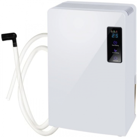 Dezumidificatoare - Dezumidificator VarioShop®, Functie Purificare, Higrometru si Termometru, Silentios, Rezistent la Temperaturi Scazute, Acoperire 30 mp, Rezervor 1800 ml, Furtun de Drenaj, 90 W, 36 x 24 x 13 cm, Alb