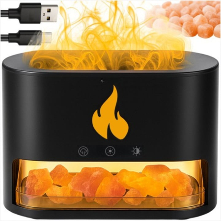 Aparate aromaterapie si wellnes - Difuzor aromaterapie 3 in 1 VarioShop®, cu efect semineu LED, umidificator, aromaterapie uleiuri esentiale, temporizator 1/3/6h, rezervor 250 ml, iluminare RGB, consum 10W, negru