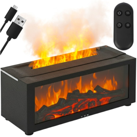 Difuzor de aromaterapie, VarioShop, 150 ml, efect semineu LED, umidificator, negru, 26x10x9.5cm