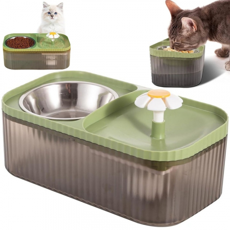 Castroane si adapatori animale - Dispenser automat de apa VarioShop®, tip fantana cu floare pentru pisici si caini, bol pentru mancare, purificare si filtrare prin carbune activ, cu pompa inteligenta, ultra-silentios, 3L, Verde