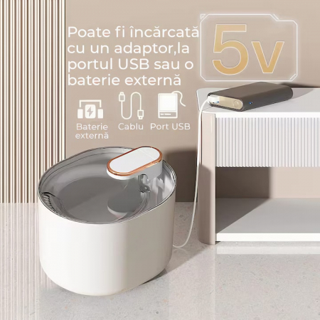 Dispenser automat de apa VarioShop®, tip fantana pentru pisici si caini, cu purificare si filtrare prin carbune activ, ultra-silentios, led luminos, 3L, adaptor priza, Alb [12]
