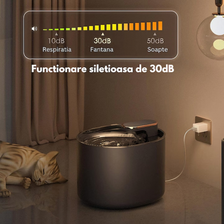 Dispenser automat de apa VarioShop®, tip fantana pentru pisici si caini, cu purificare si filtrare prin carbune activ, ultra-silentios, led luminos, 3L, adaptor priza, Alb [11]