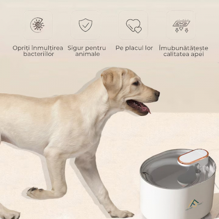 Dispenser automat de apa VarioShop®, tip fantana pentru pisici si caini, cu purificare si filtrare prin carbune activ, ultra-silentios, led luminos, 3L, adaptor priza, Alb [15]