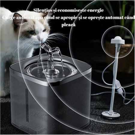 Dispenser automat de apa VarioShop®, tip fantana pentru pisici si caini, cu purificare si filtrare, ultra-silentios, curatare rapida, 2L, autonomie pana la 5 zile, adaptor priza, Gri inchis [4]