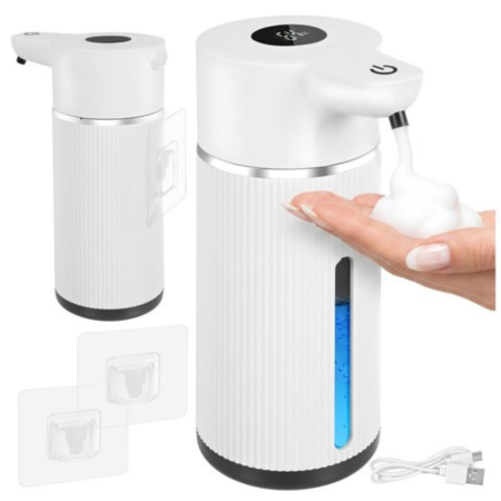 Dispensere - Dozator automat de sapun VarioShop®, 420 ml, senzor infrarosu fara atingere, afisaj LED, 4 niveluri dozare, acumulator 1200 mAh, incarcare USB-C, IPX5, alb