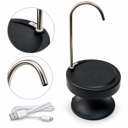 Accesorii sanitare bucatarie - Dozator electric de apa VarioShop®, cu pompa automata, incarcare USB, baterie 1200 mAh, suport pentru pahar, inaltime 39 cm, negru