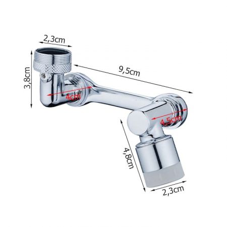 Extensie rotativa pentru robinet VarioShop®, prelungitor pentru baterie chiuveta, pivotant in orice directie, economizor apa, metal, Argintiu [12]