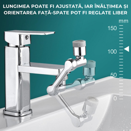 Extensie rotativa pentru robinet VarioShop®, prelungitor pentru baterie chiuveta, pivotant in orice directie, economizor apa, metal, Argintiu [1]