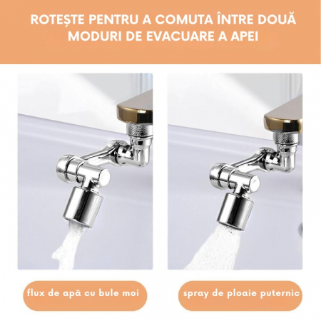Extensie rotativa pentru robinet VarioShop®, prelungitor pentru baterie chiuveta, pivotant in orice directie, economizor apa, metal, Argintiu [4]