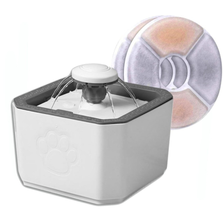 Hranire & Adapare - Fantana automata de apa VarioShop®, 2.5 L pentru pisici si caini, adapatoare silentioasa cu filtru de carbon activ, 3 trepte de debit si alimentare USB, hidratare continua si igienica pentru animalele