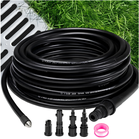 Aspersoare - Furtun presiune VarioShop®, pentru curatarea tevilor, scurgeri si pavaje, compatibil cu aparat de spalat cu presiune, 20 m, 4 adaptoare, max 138 bar