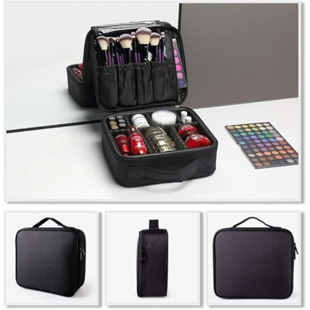 Geanta cosmetica profesionala VarioShop®, ideala pentru calatorii, vacante sau deplasari, utilizare universala, variante de compartimentare la alegere, impermeabila, 26 x 9 x 22 cm, neagra [28]
