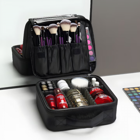 Geanta cosmetica profesionala VarioShop®, ideala pentru calatorii, vacante sau deplasari, utilizare universala, variante de compartimentare la alegere, impermeabila, 26 x 9 x 22 cm, neagra [5]