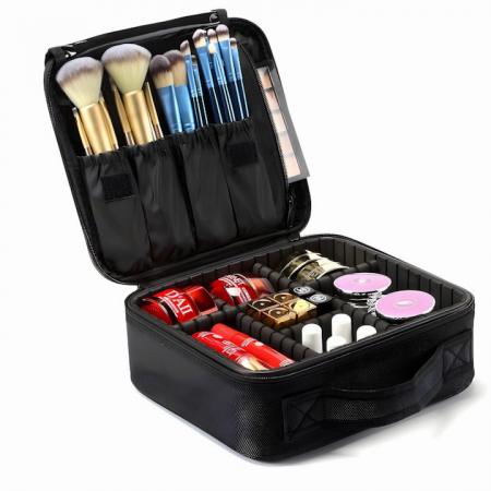 Machiaj - Geanta cosmetica profesionala VarioShop®, ideala pentru calatorii, vacante sau deplasari, utilizare universala, variante de compartimentare la alegere, impermeabila, 26 x 9 x 22 cm, neagra