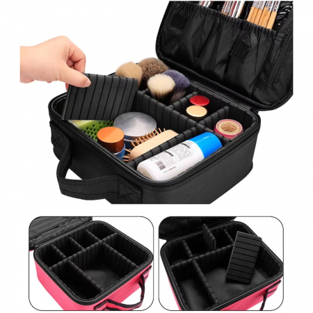 Geanta cosmetica profesionala VarioShop®, ideala pentru calatorii, vacante sau deplasari, utilizare universala, variante de compartimentare la alegere, impermeabila, 26 x 9 x 22 cm, neagra [22]