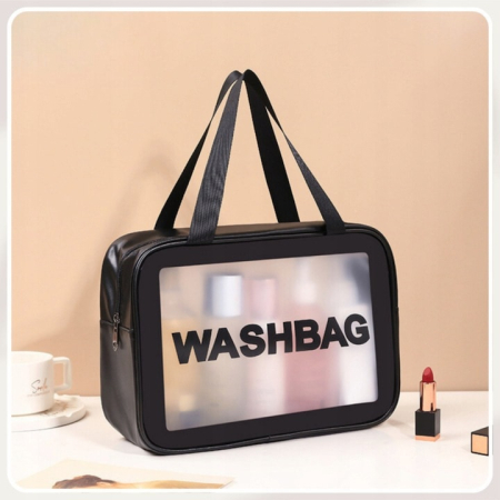 Frumusete & Ingrijire - Geanta de cosmetice de calatorie VarioShop®, impermeabila, spatioasa, cu maner, fermoar si vizier, translucida, 30 x 21 x 12 cm