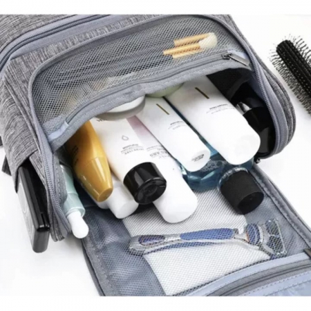 Geanta de toaleta suspendabila VarioShop®, material impermeabil, maner ergonomic, carlig, 11 compartimente, portabila, 25 x 20 x 14.5 cm, Gri [1]