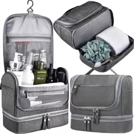 Machiaj - Geanta de toaleta suspendabila VarioShop®, material impermeabil, maner ergonomic, carlig, 11 compartimente, portabila, 25 x 20 x 14.5 cm, Gri