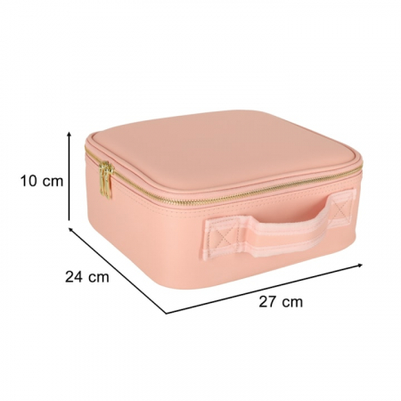Geanta de voiaj pentru cosmetice VarioShop®, cu oglinda pentru make-up iluminata cu tehnologie LED si o extra-oglinda pentru detalii mici, compartimente reglabile, dimensiuni 26 x 23 x 11 cm, roz [1]