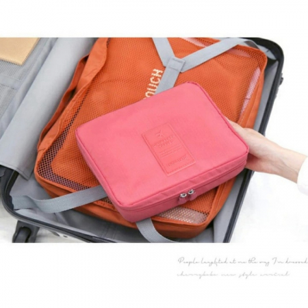 Geanta organizare cosmetice pentru calatorie VarioShop®, cu fermoar dublu, maner, compartiment detasabil, 20 x 17 x 8 cm, Roz [6]