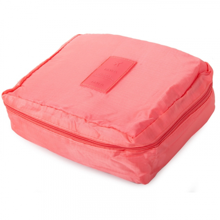 Machiaj - Geanta organizare cosmetice pentru calatorie VarioShop®, cu fermoar dublu, maner, compartiment detasabil, 20 x 17 x 8 cm, Roz