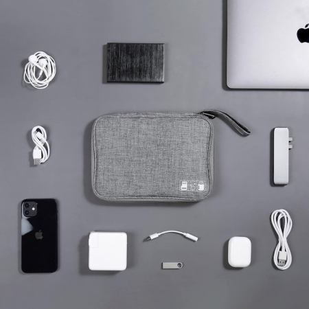Geanta Organizatoare Accesorii Electronice Voiaj VarioShop ®, pentru Calatorie, Depozitare Cabluri, Carduri de Memorie, Stick, Adaptoare, Curele Elastice, Maner Transport, Impermeabila, 24 x 17 x 3 cm [4]