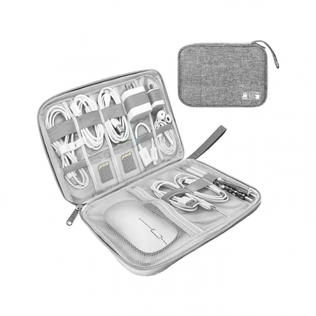Huse, genti si carcase de protectie - Geanta Organizatoare Accesorii Electronice Voiaj VarioShop ®, pentru Calatorie, Depozitare Cabluri, Carduri de Memorie, Stick, Adaptoare, Curele Elastice, Maner Transport, Impermeabila, 24 x 17 x 3 cm