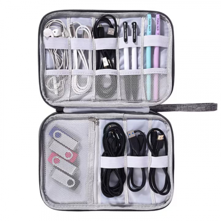 Geanta Organizatoare Accesorii Electronice Voiaj VarioShop ®, pentru Calatorie, Depozitare Cabluri, Carduri de Memorie, Stick, Adaptoare, Curele Elastice, Maner Transport, Impermeabila, 24 x 17 x 3 cm [7]
