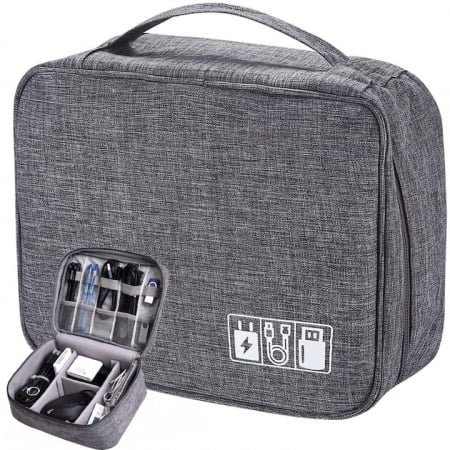 Huse, genti si carcase de protectie - Geanta organizatoare VarioShop®, pentru cabluri si accesorii laptop/telefon/aparat foto, separatoare reglabile, inchidere cu fermoar, pentru calatorii, impermeabila, 25 x 10 x 18.5 cm, Gri
